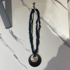 Black Beaded Necklace with Mother of Pearl